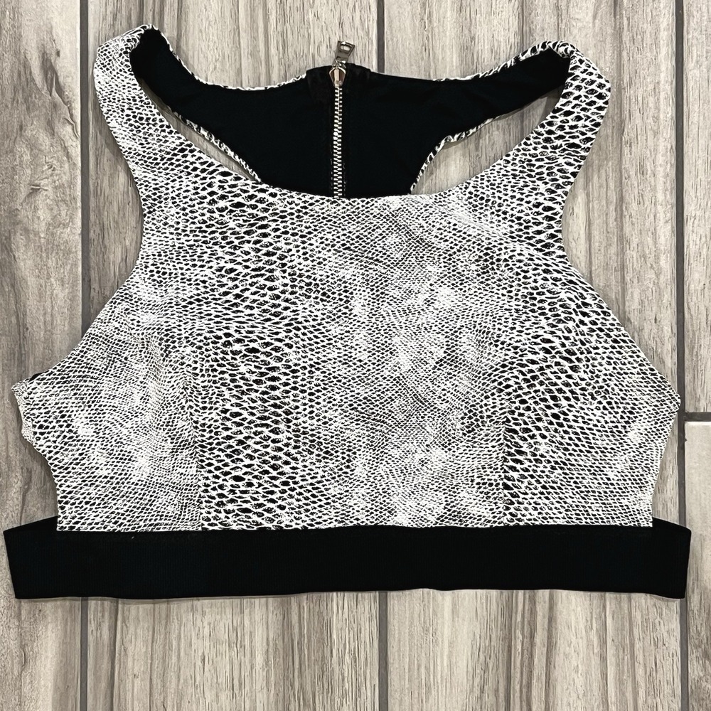 Blue Life Fit Sports Bra Women Medium Black White Excellent Snakeskin Zip Back